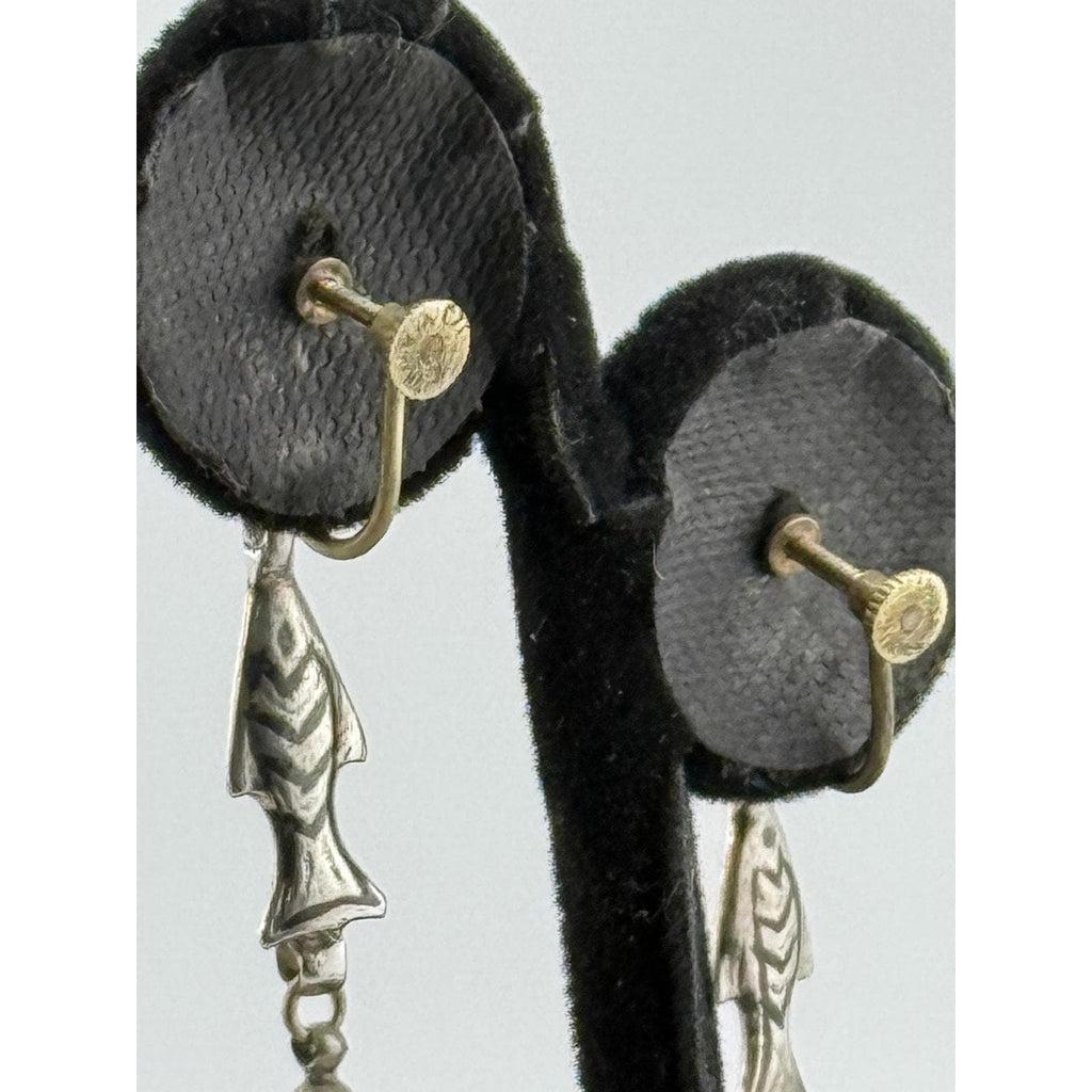 Vintage Navajo Covak Sterling Silver Fish Earrings