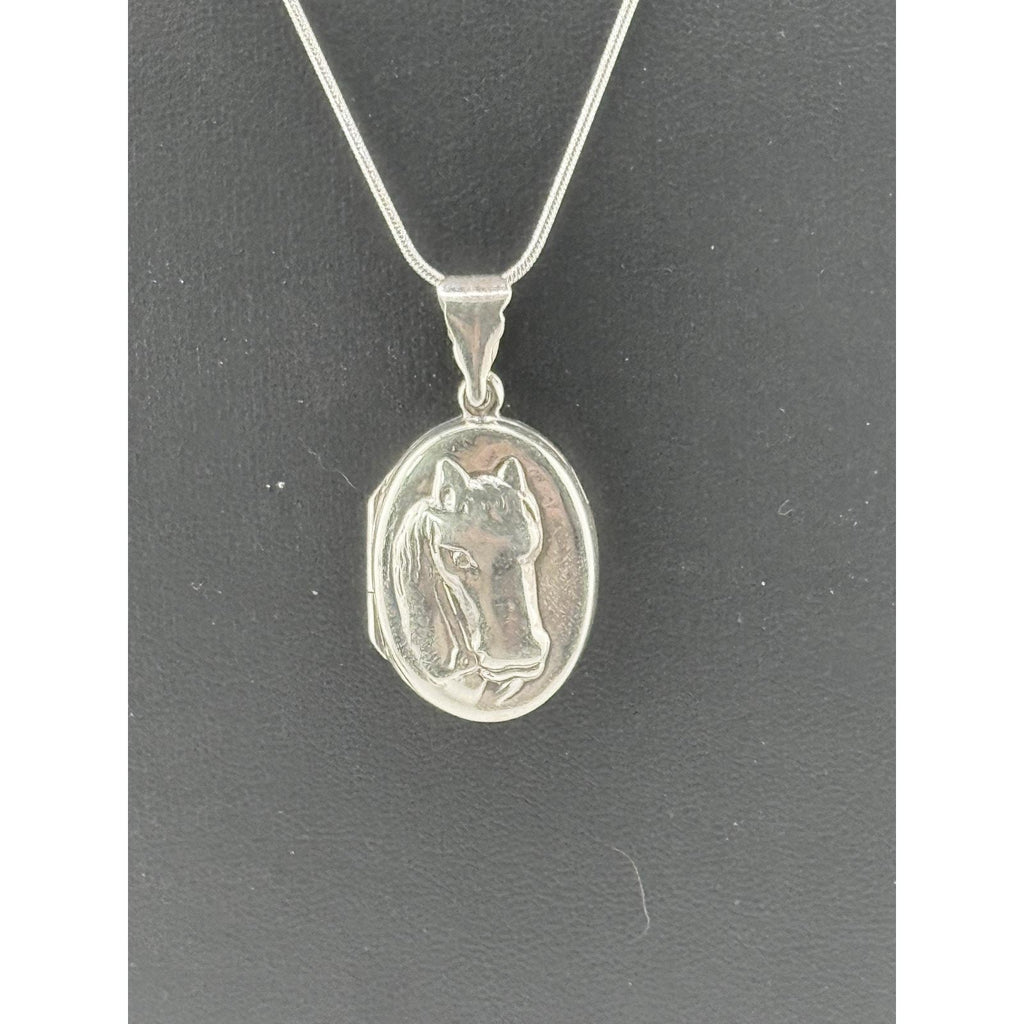 Sterling Silver Horse Head Cameo Photo Locket Pendant Necklace