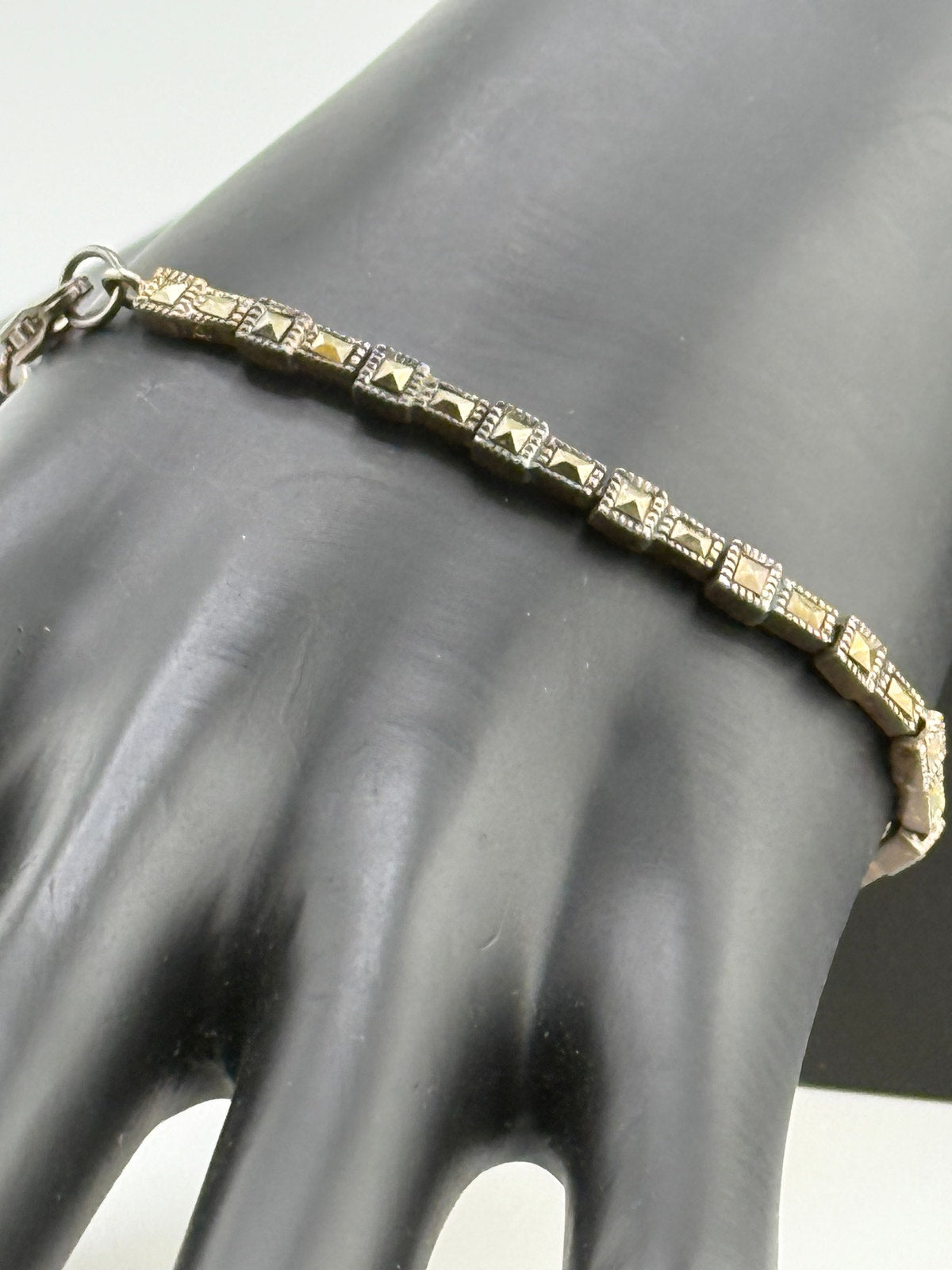 Sterling Silver Pyramid Shaped Marcasite Bracelet