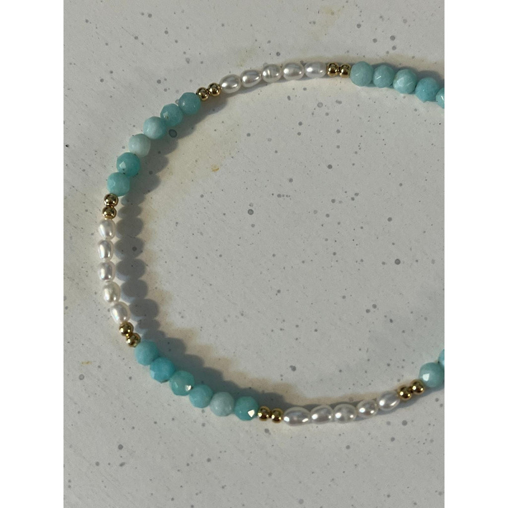 Amazonite Freshwater Pearl Beaded Gold Filled Bracelet