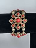 Delightful Carnelian and "Gold" Indian Style Expandable Cuff Bracelet - Costume Jewelry