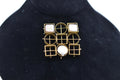 Vintage Brass Geometric Art Deco Brooch with Baroque Pearls