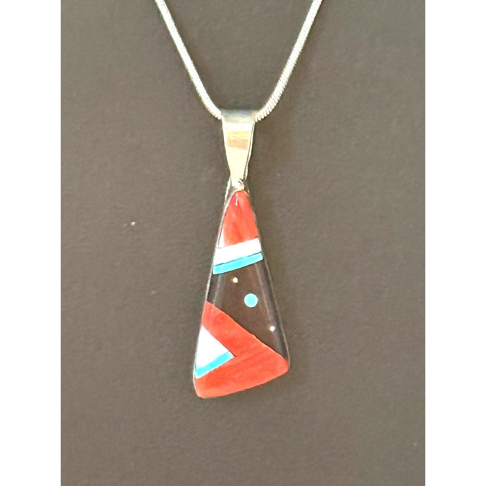 Zuni Germaine Smith Handmade Sterling Silver Multi Stone Inlay Pendant