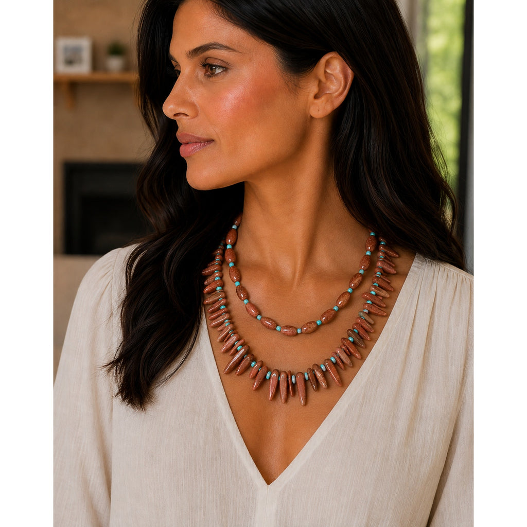 Navajo Mary W Roanhorse 'Chaco Sun Dagger' 2 Sunstone Necklace Set