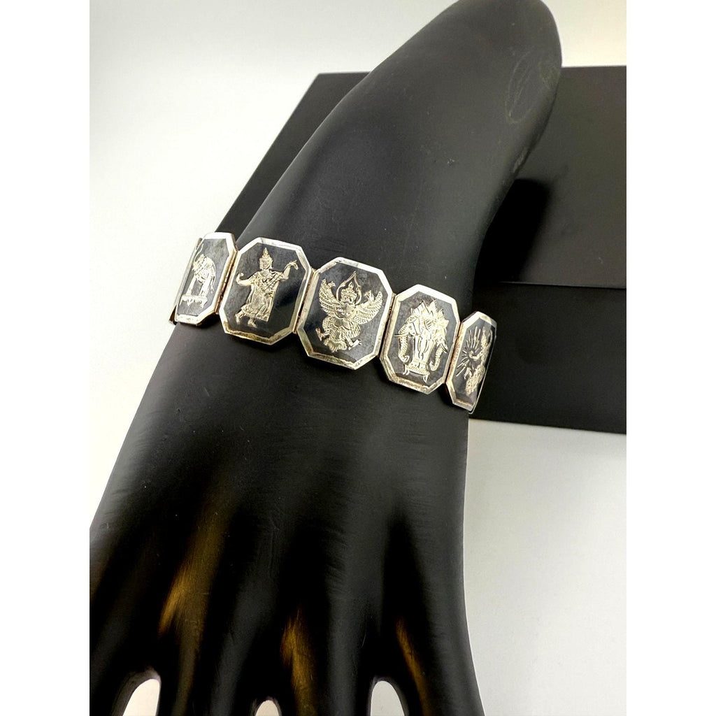 Vintage Unique 925 Sterling Silver Enamel Siam Dancer Bracelet