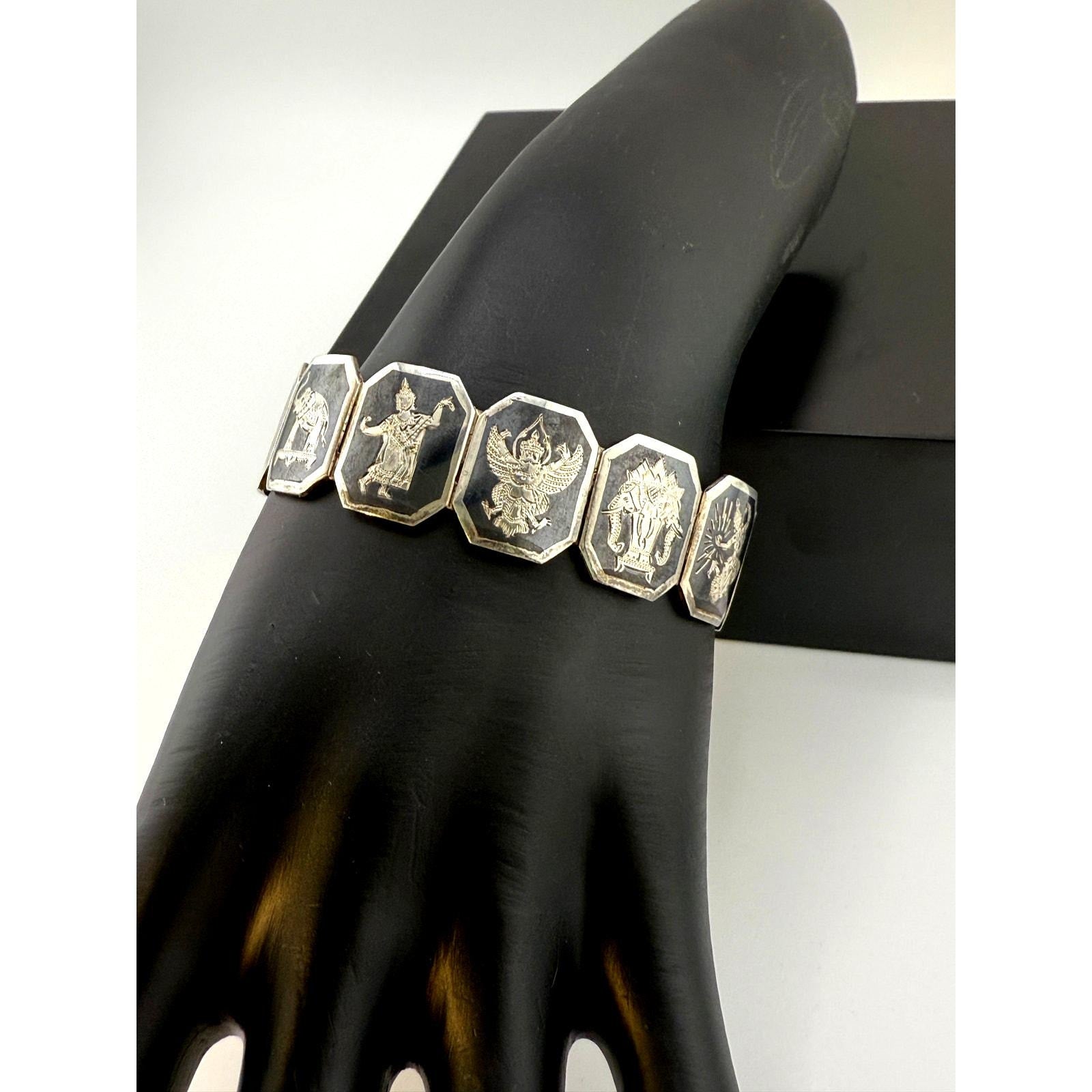 Vintage Unique 925 Sterling Silver Enamel Siam Dancer Bracelet