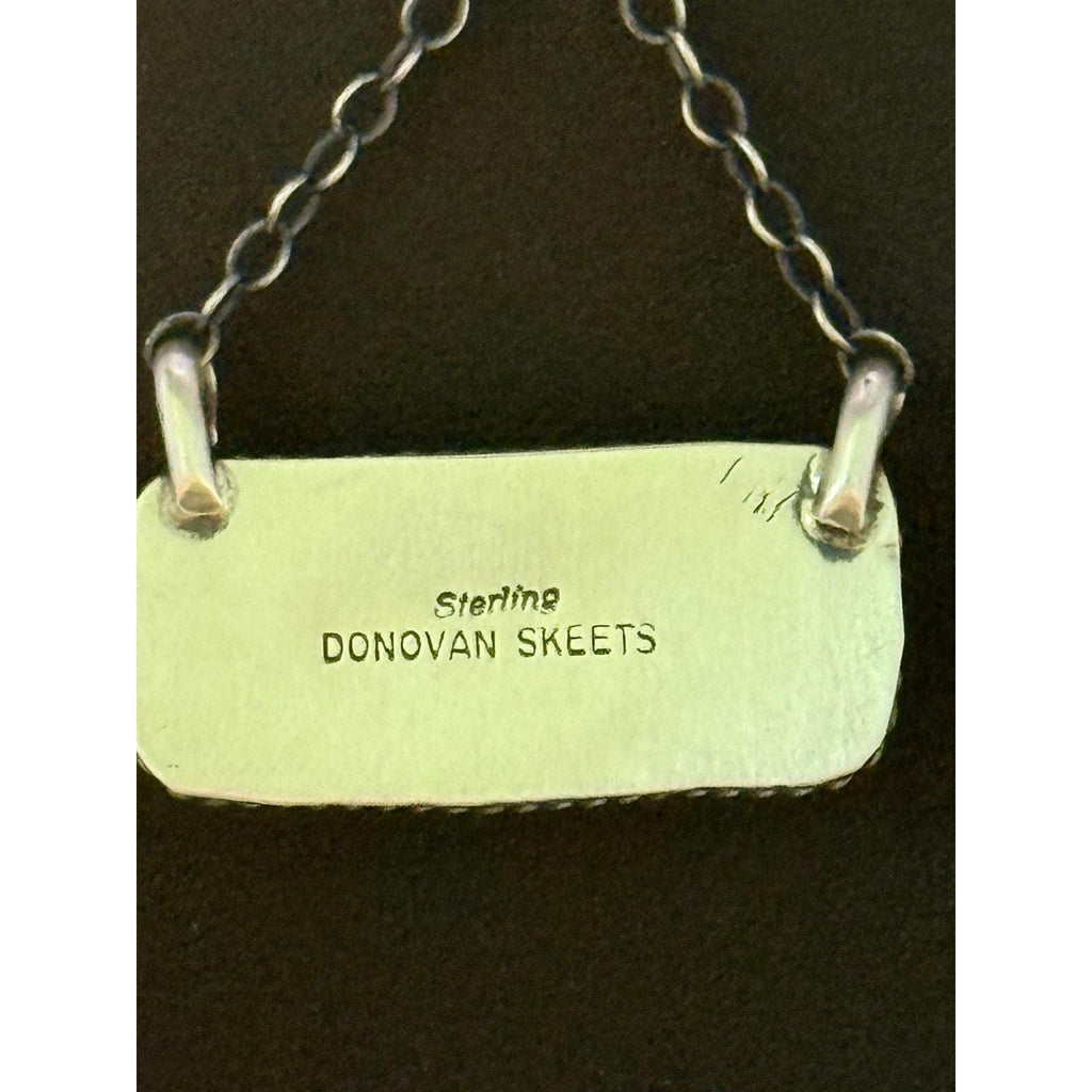 Navajo Donovan Skeets Sterling Silver Kingman Turquoise Bar Pendant Necklace