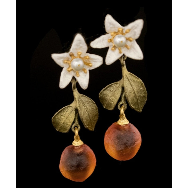 Michael Michaud Orange Blossom Flower & Drop Post Earrings