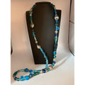 Blue Glass Lampwork Necklace Aqua 34"