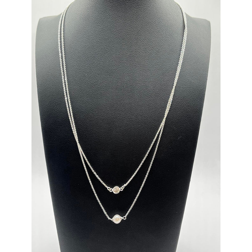 Silpada 925 Sterling Double Duty Necklace, Cubic Zirconia, Pearl & Silver