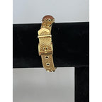 Vintage Gold Tone Mesh Buckle Bracelet with Sparkling Brown Glass Cabochons 7"