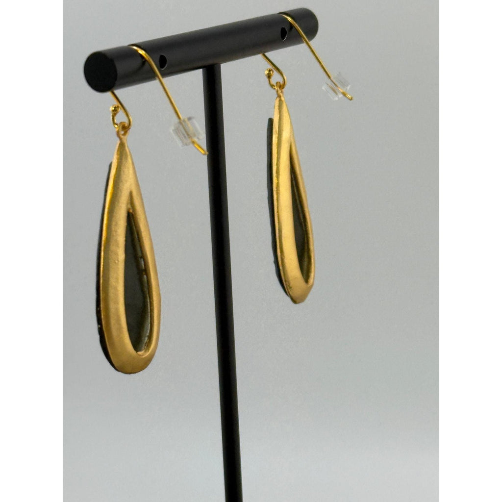 Michael Vincent Michaud 18K Gold Plated Tear Drop Black Earrings