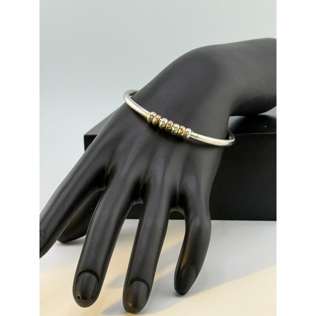 Vintage 925 Sterling Silver Hinged Bracelet with Sliding Beads