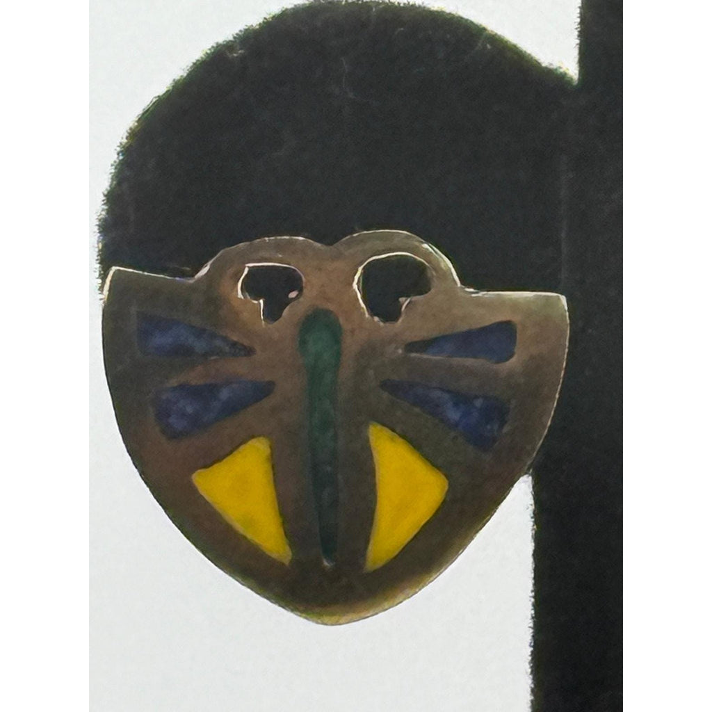 Rare Vintage Alpaca Mexico Inlaid Butterfly Clip on Earrings