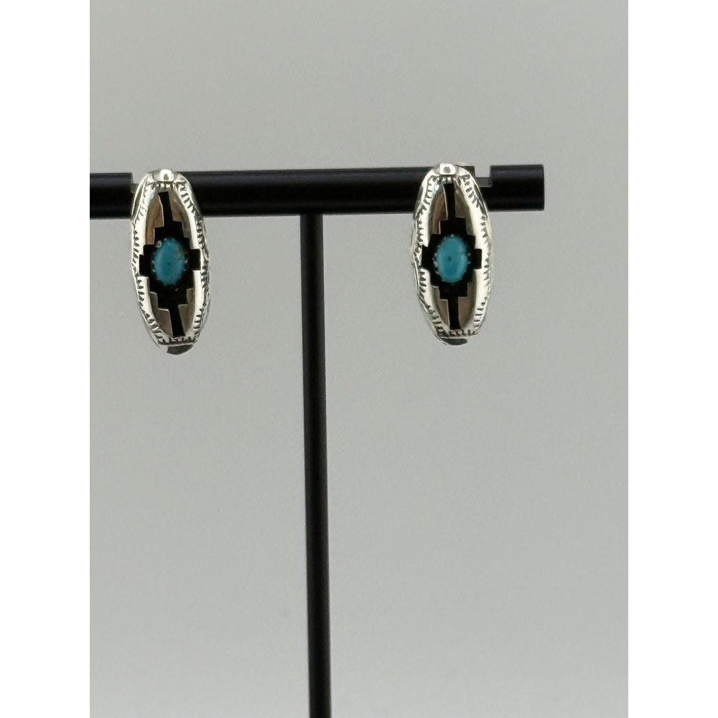 Navajo Felix Perry Handmade Silver Turquoise Post Shadowbox Earrings
