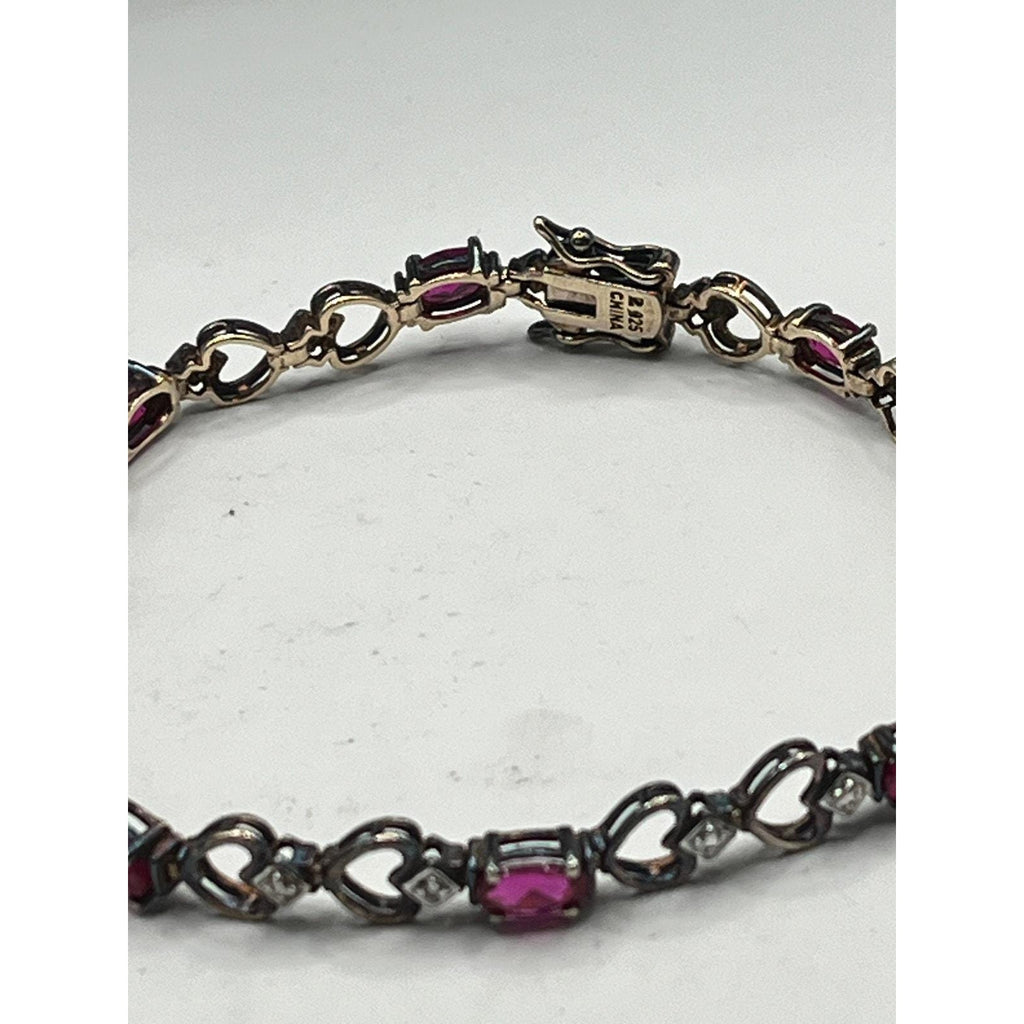 Vintage 925 Sterling Silver Ross Simons Ruby Bracelet