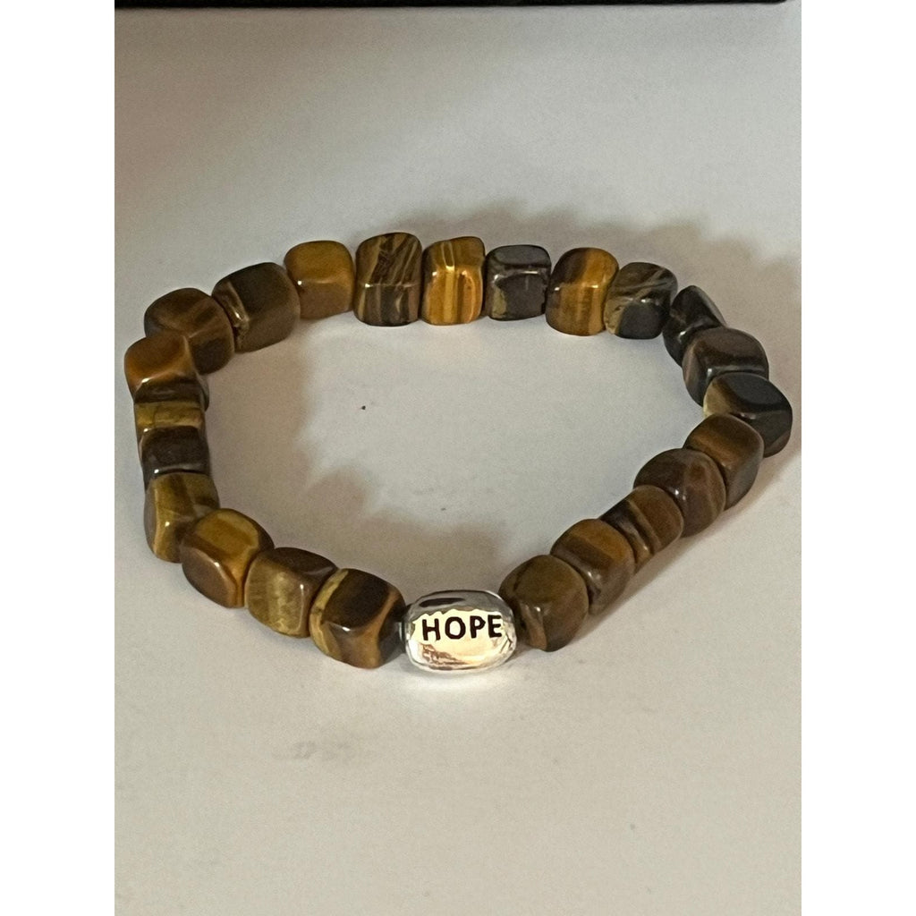 Tigers eye & sterling gemstone stretch hope bracelet