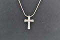 Italy Sterling Silver CZ Cross Pendant Necklace