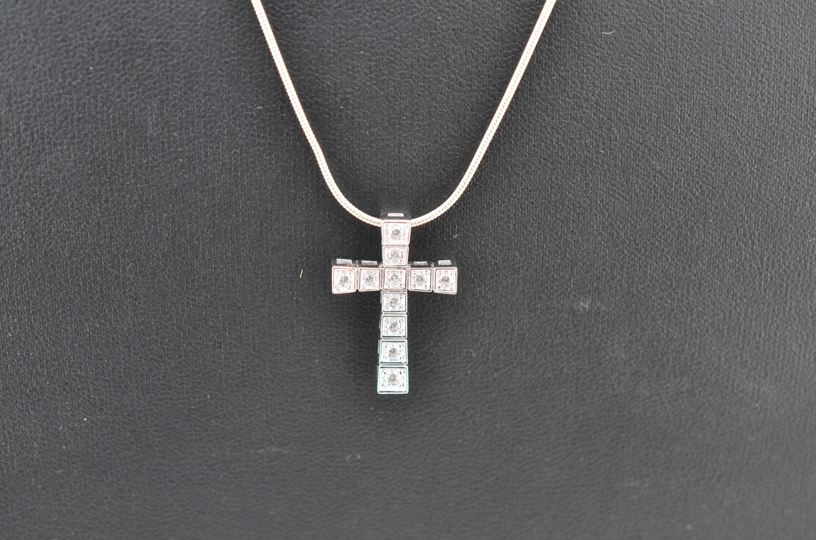Italy Sterling Silver CZ Cross Pendant Necklace
