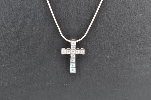 Italy Sterling Silver CZ Cross Pendant Necklace