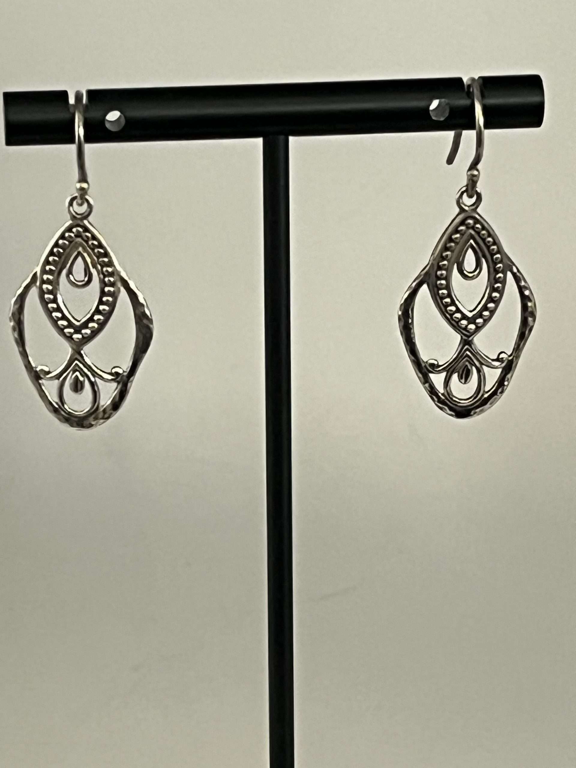 Silver Filigree Cut-Out Dangle Earrings