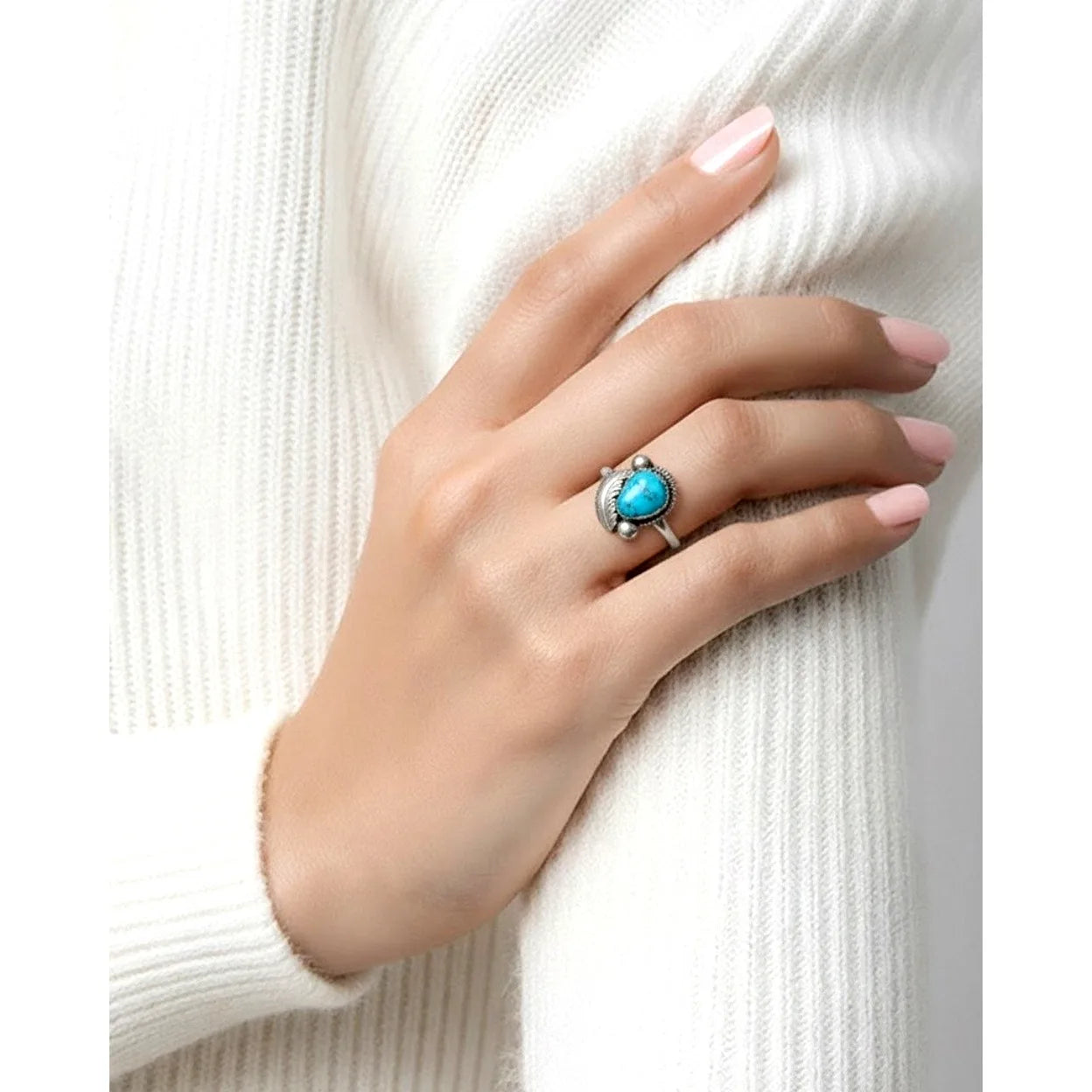 Gorgeous Zuni Sterling Silver Simplicio Turquoise Ring Size 8.75