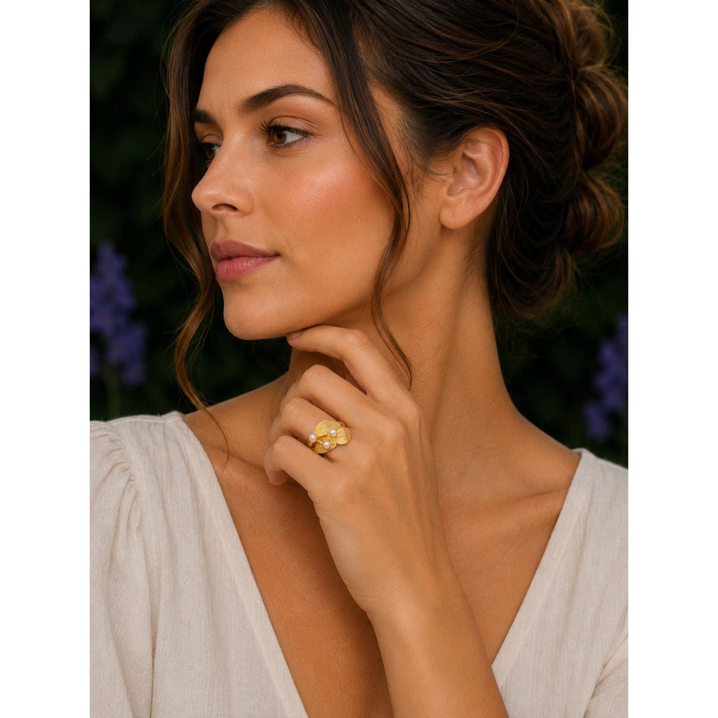 Michael Michaud Laurel and Pearls Adjustable Ring