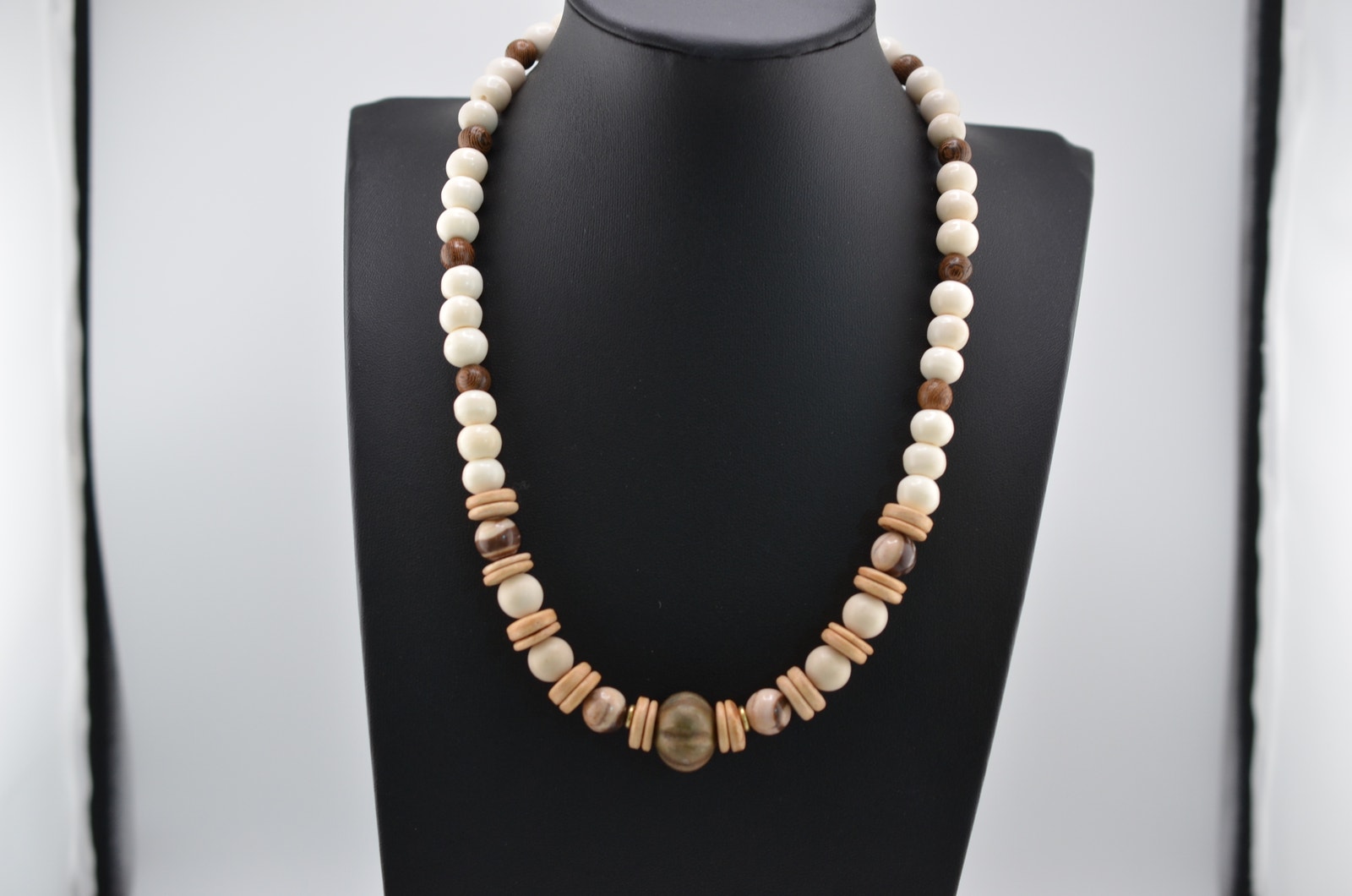 Native American Handmade Sea Coral, Driftwood-Wooden-Glass  Beads 20" Necklace