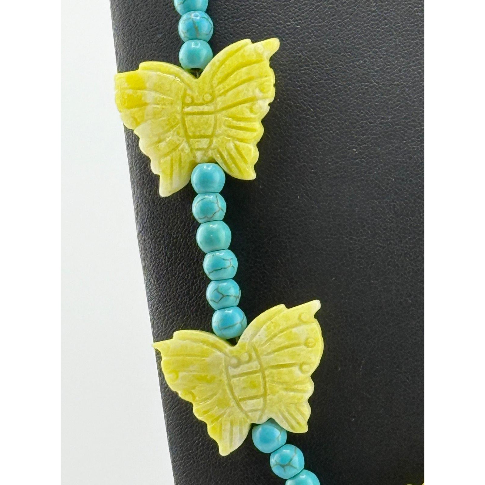 Turquoise, Carved Lemon Jade Butterfly Necklace Navajo Mary Winona Roanhorse