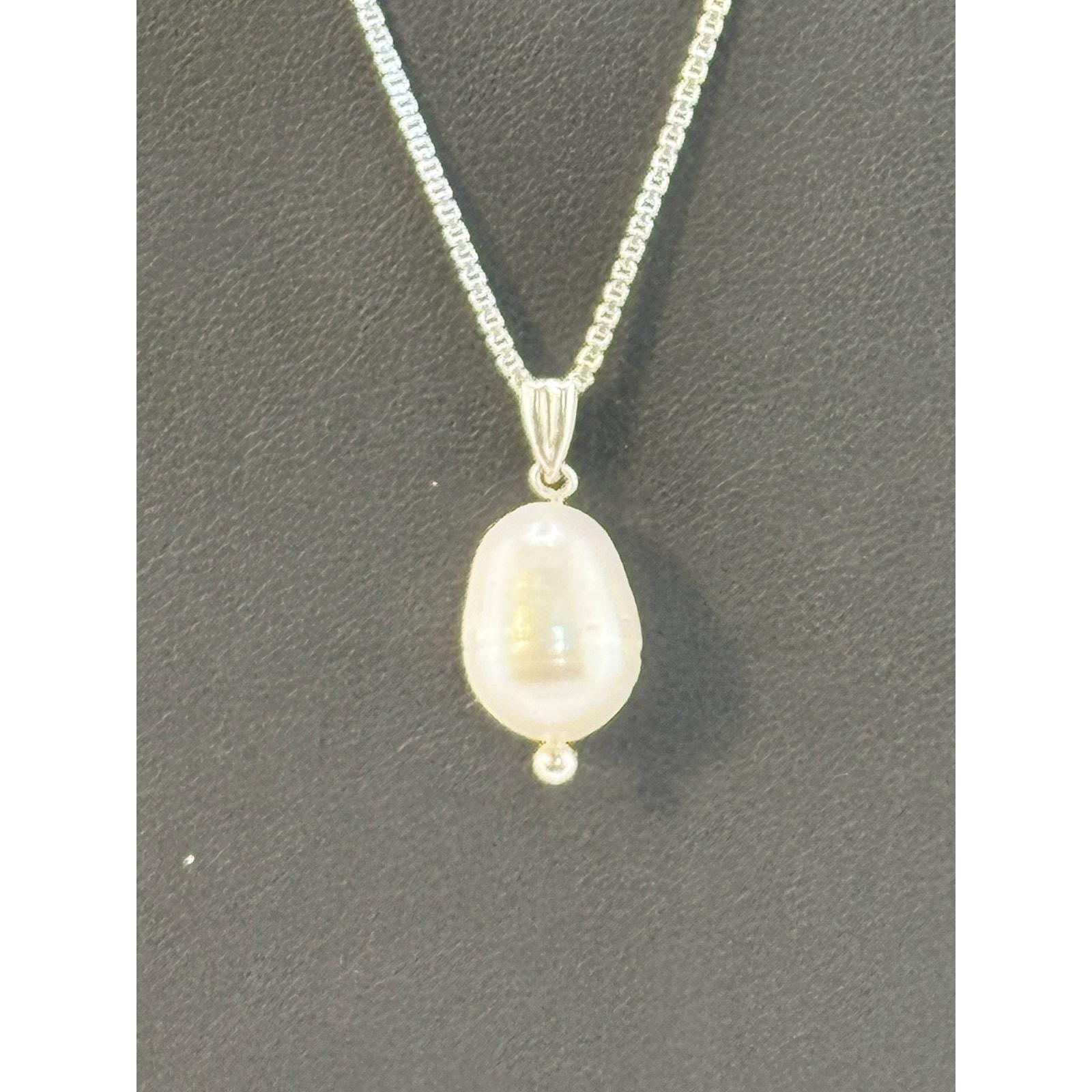 Nadine Leo Mississippi River Pearl Co Sterling Large Pearl Pendant Necklace