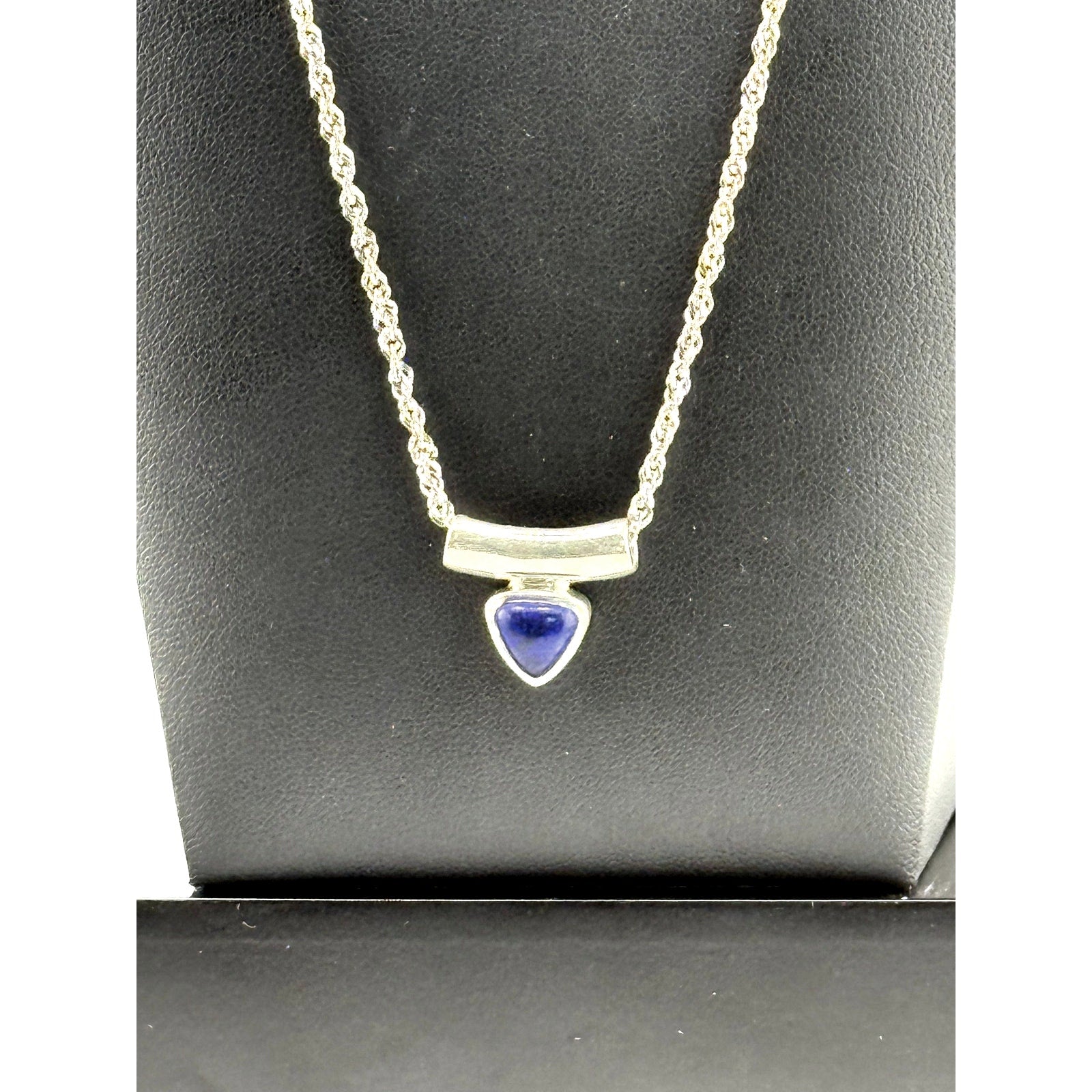 Vintage 925 Sterling Silver Lapis Lazuli Bar Pendant Necklace