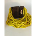 Handmade Yellow Seed Bead Wood Latched Bracelet