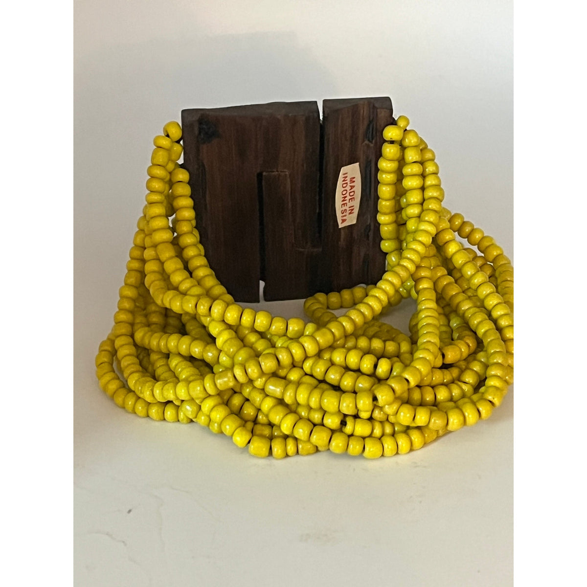 Handmade Yellow Seed Bead Wood Latched Bracelet