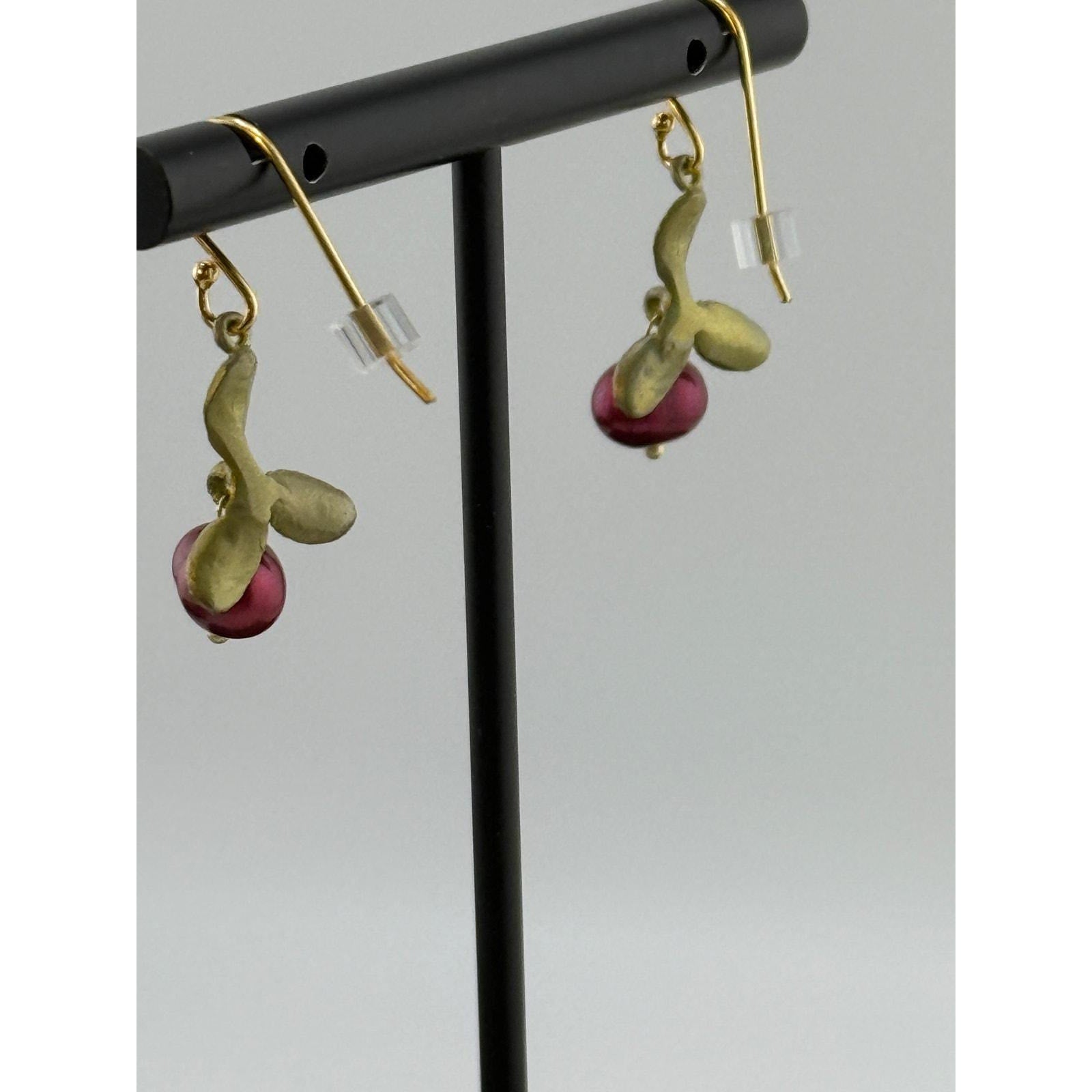 Michael Michaud Cranberry Dangle Wire Earrings