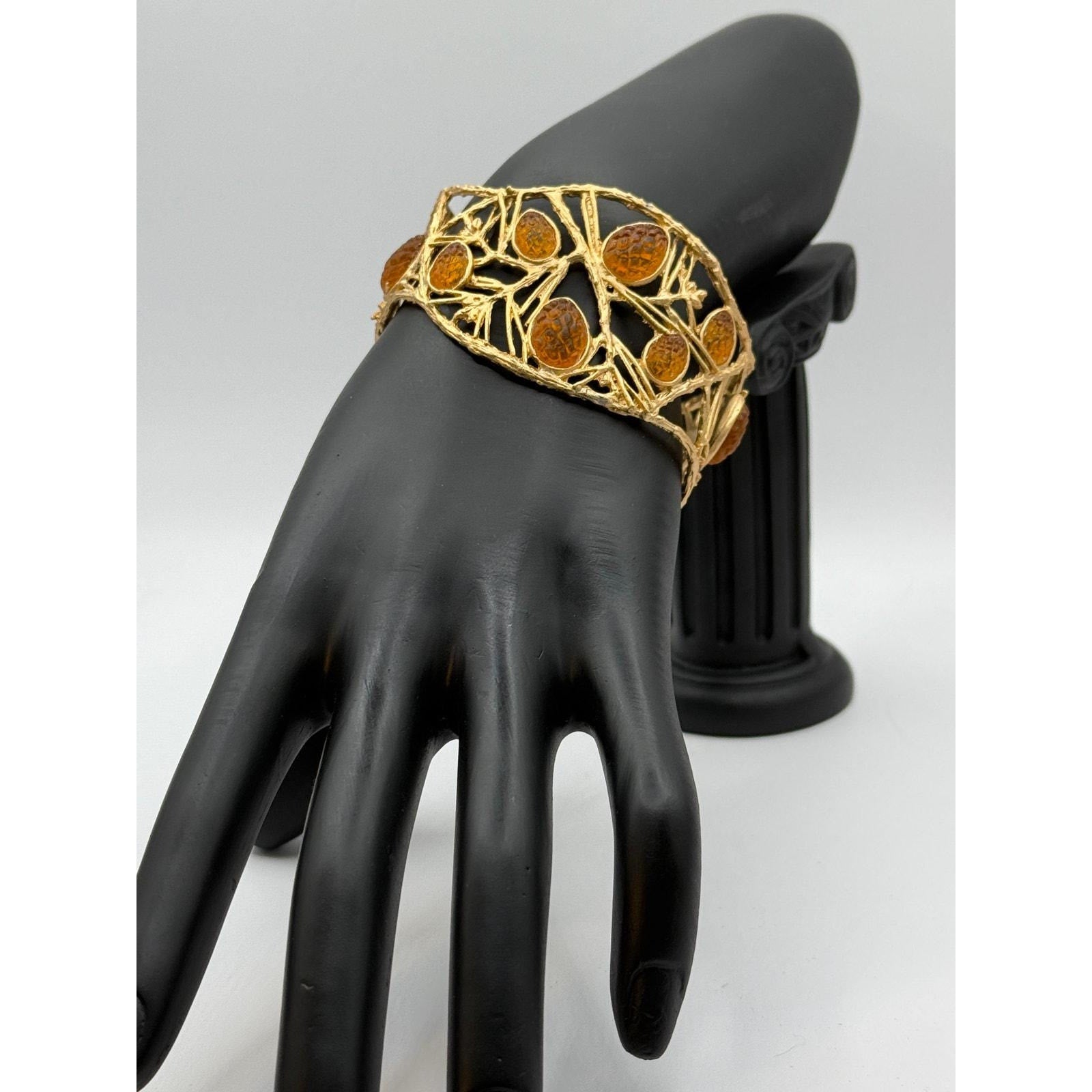 Michael Vincent Michaud 18K Gold Plated Pinecone Cuff Bracelet