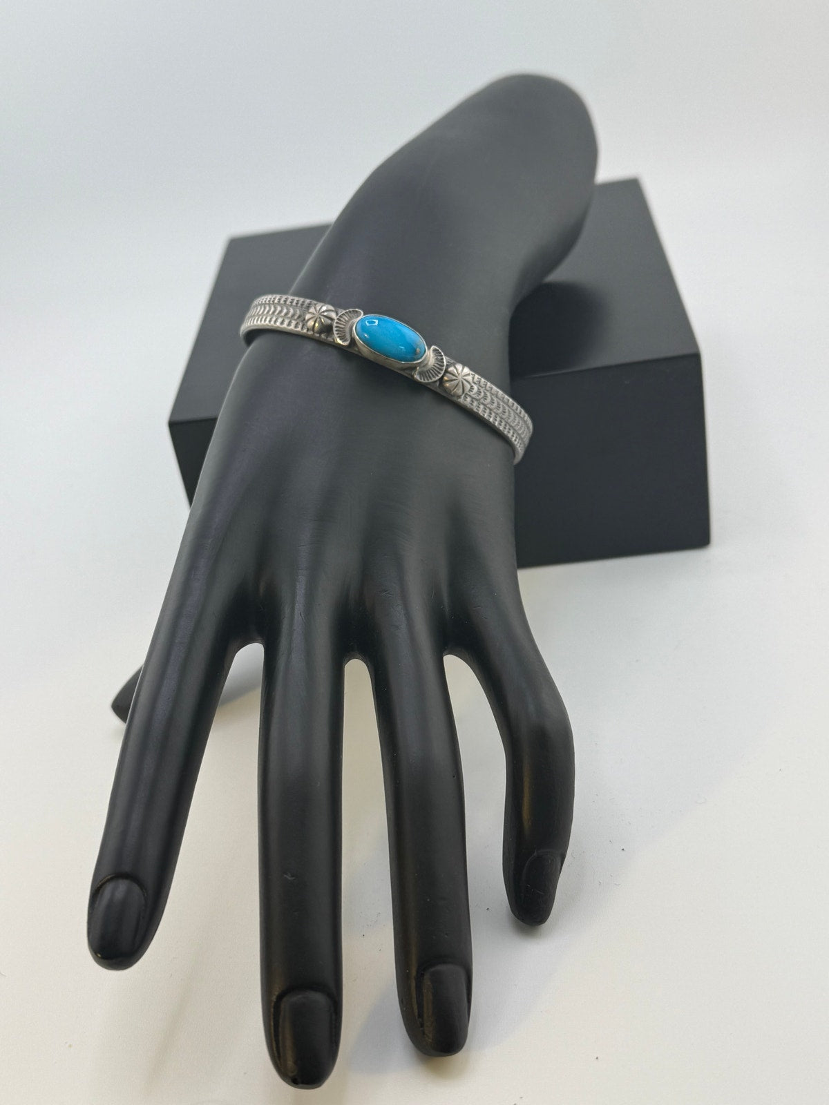 Navajo Turquoise Cabochon Bracelet Signed M Spencer
