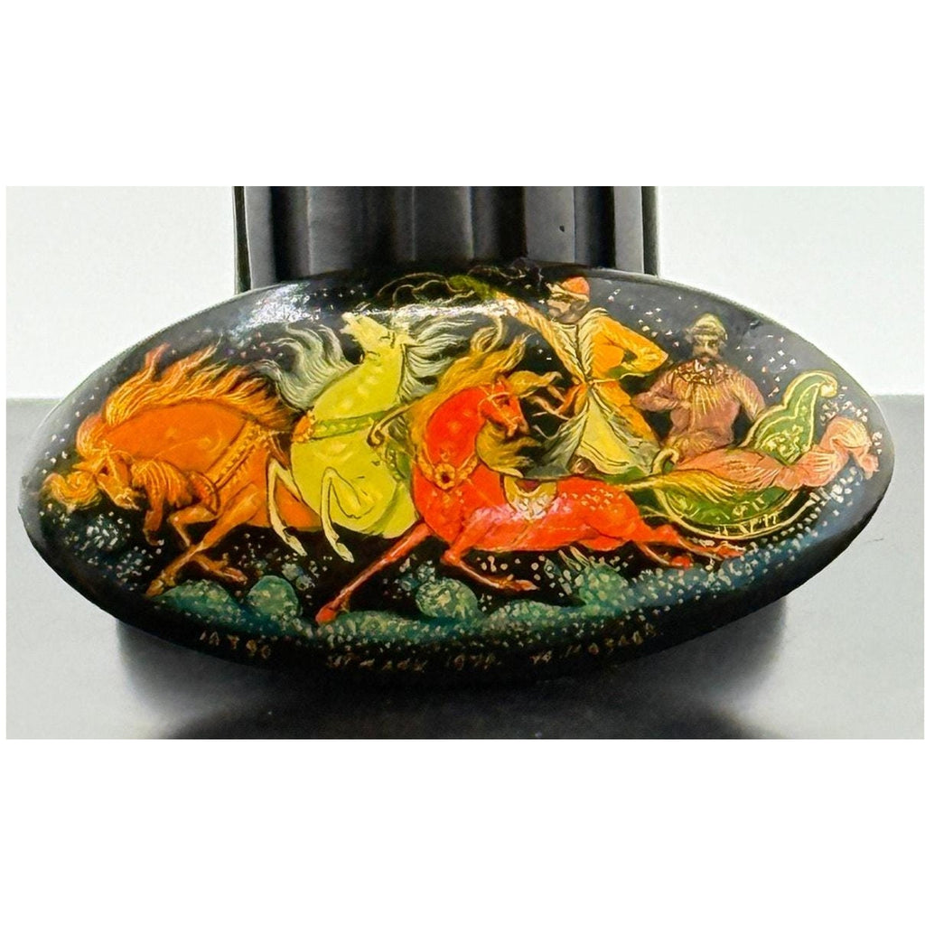 Vintage Hand Painted Russian Lacquer Troika Brooch