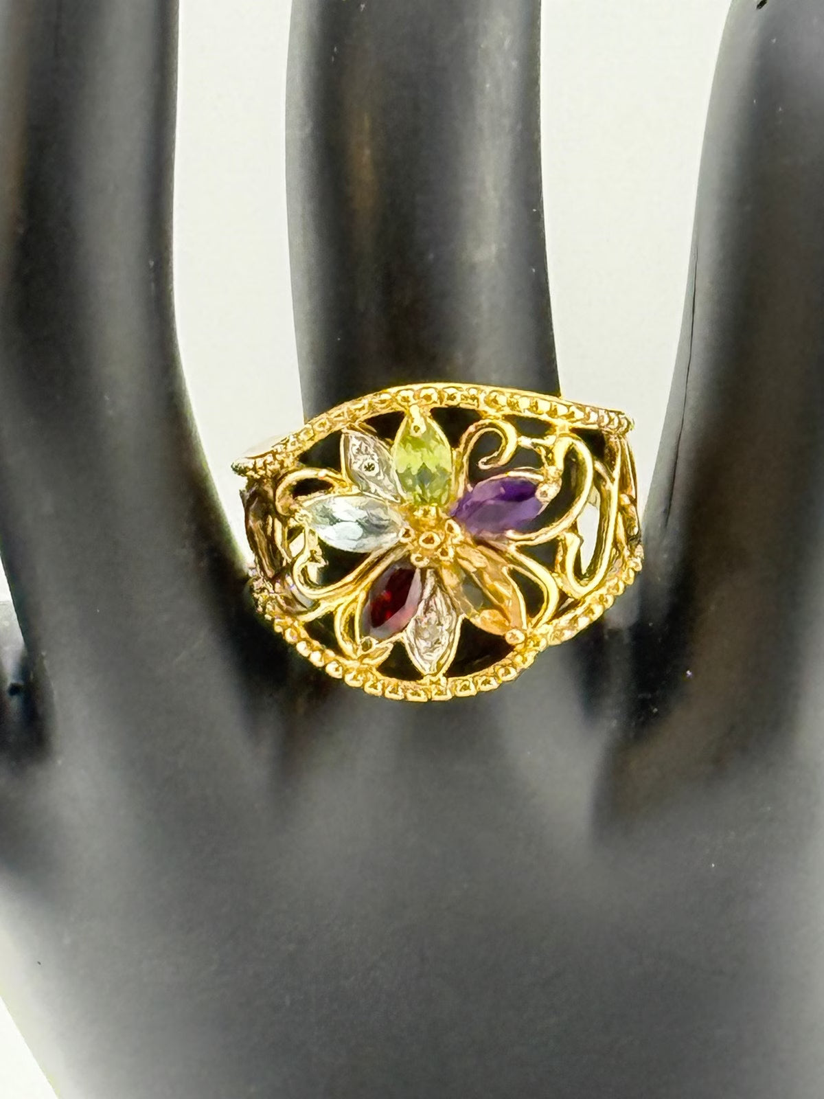 GP 925 Sterling Semi Precious Stones Cocktail Ring Size 8