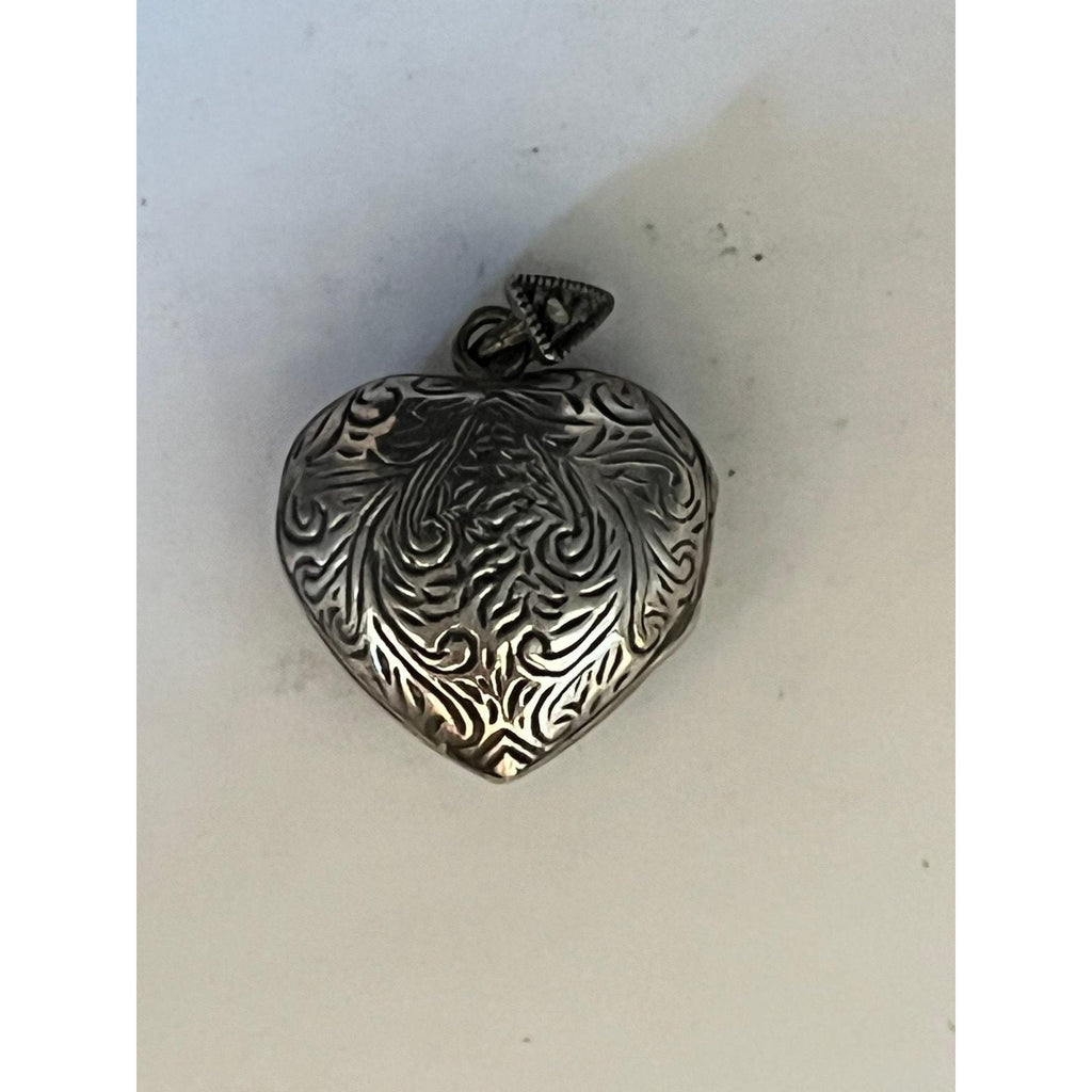 Oxidized sterling silver marcasite heart shape locket