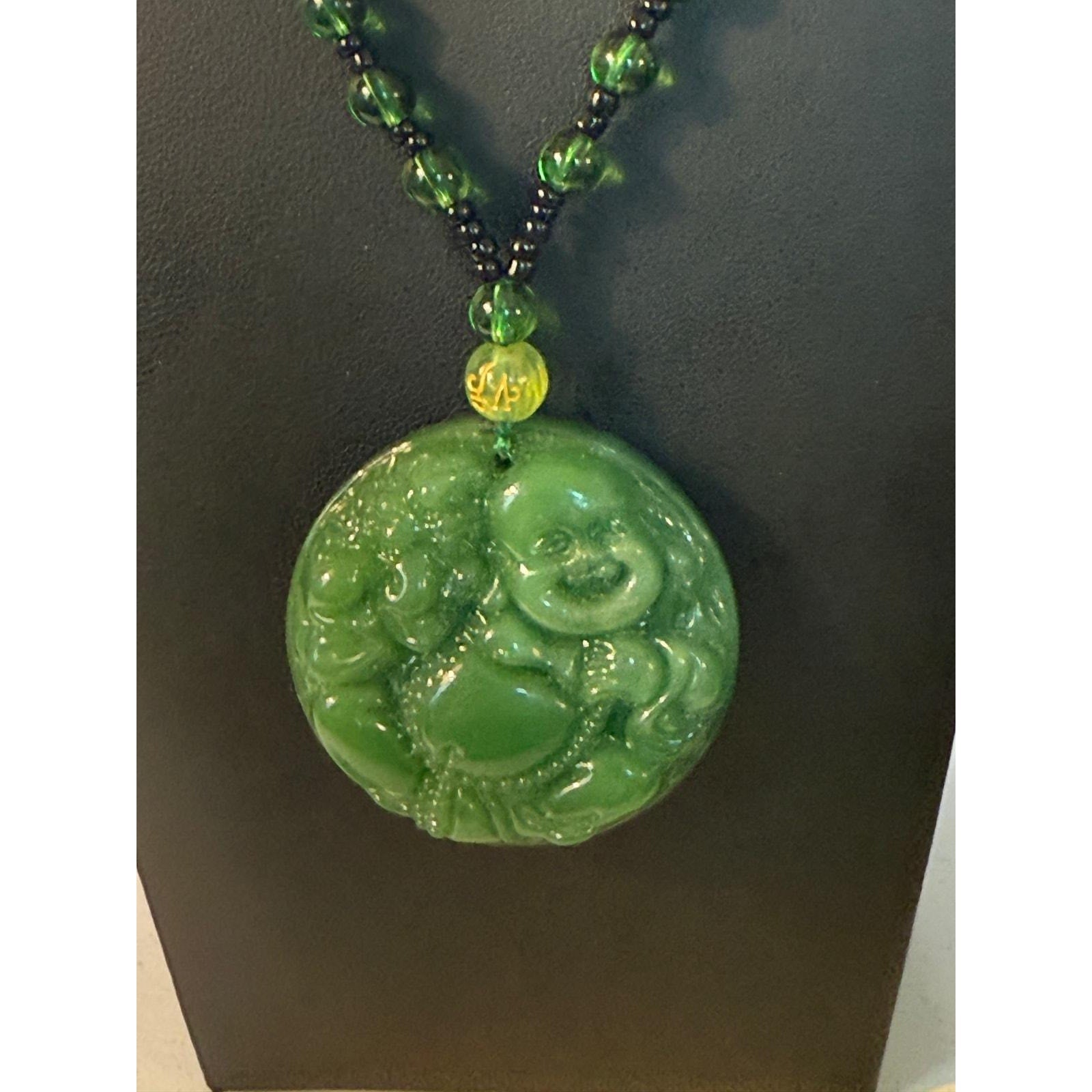 Rare Carved Jade Buddha Pendant Necklace