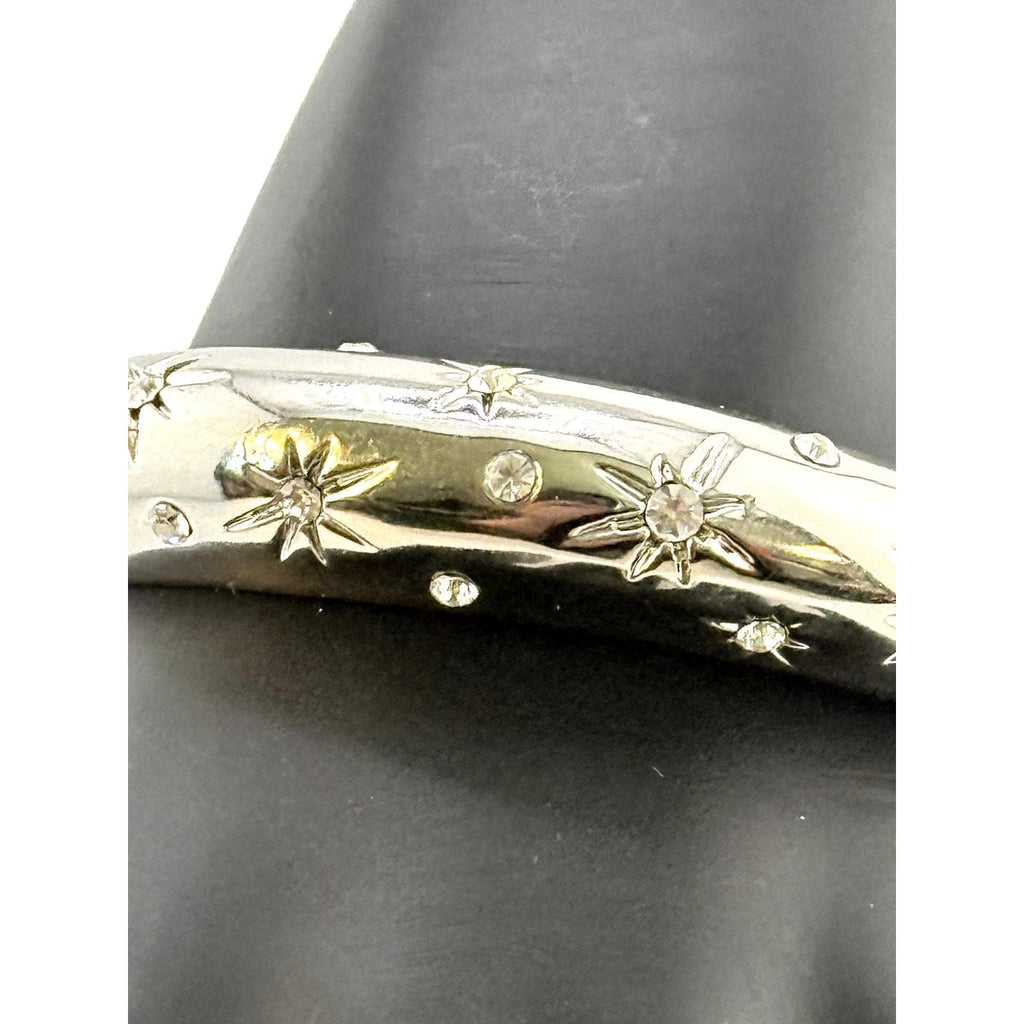 Vintage Silver Tone Rhinestone Domed Hinged Bracelet