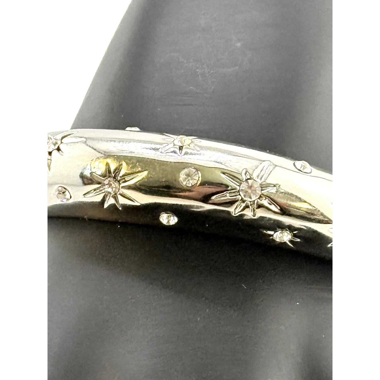 Vintage Silver Tone Rhinestone Domed Hinged Bracelet