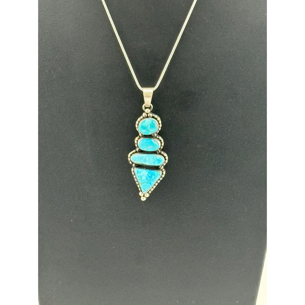 Navajo Scott Skeets Sterling Silver Kingman Quad Turquoise Pendant Necklace