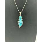 Navajo Scott Skeets Sterling Silver Kingman Quad Turquoise Pendant Necklace
