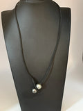 Black Tahitian Twin Pearl Leather Lariat Necklace 18 Inches