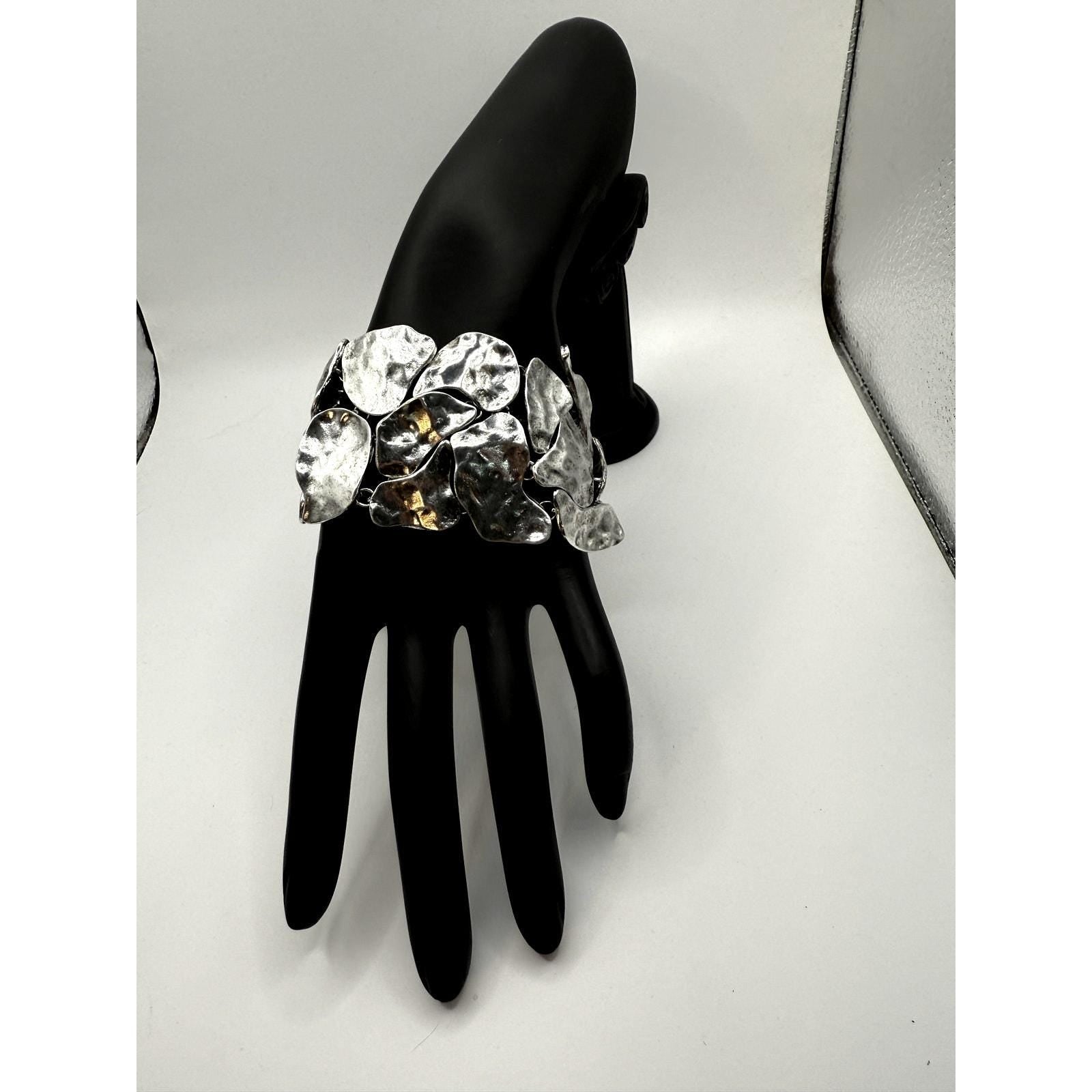 Karine Sultan Silver Tone Hammered Cuff Bracelet