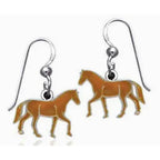 925 Sterling Silver Brown Enameled Horse Earrings