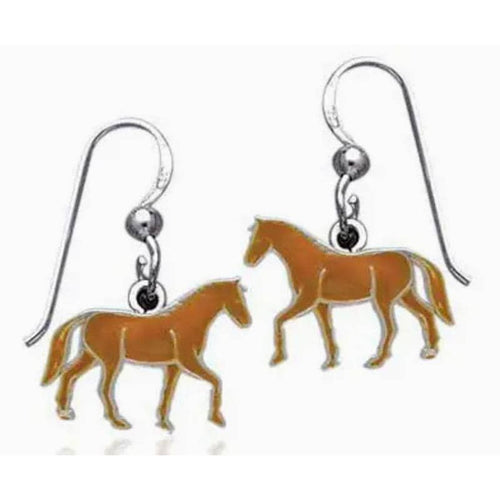 925 Sterling Silver Brown Enameled Horse Earrings
