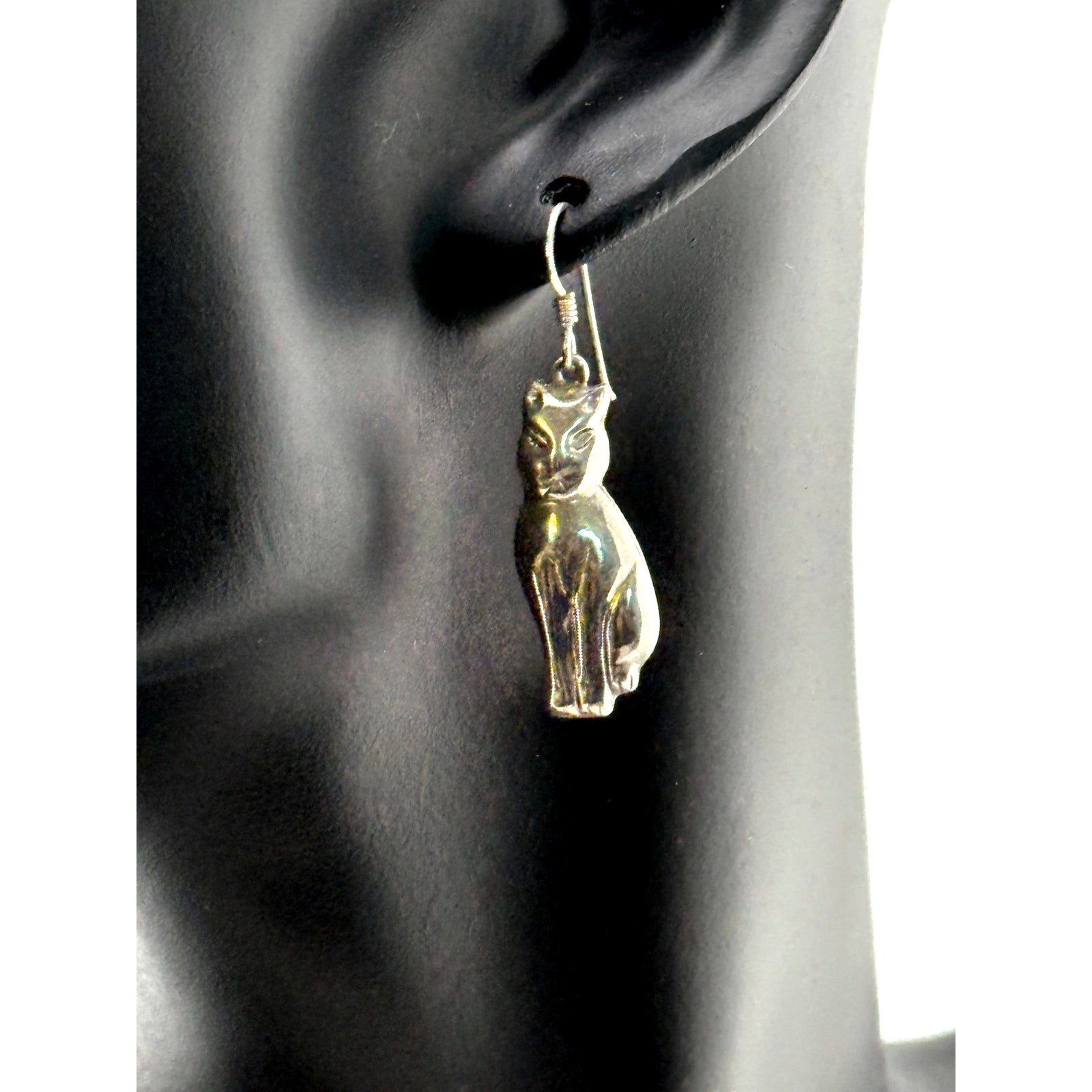 Vintage 925 Sterling Silver Cat Dangle Earrings
