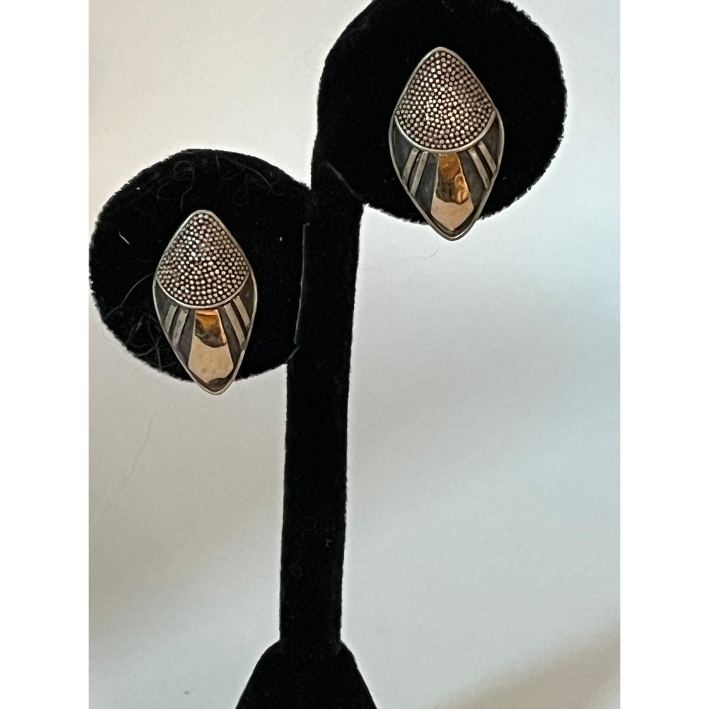 Rare Vintage gold plated sterling silver textured push back earrings signed